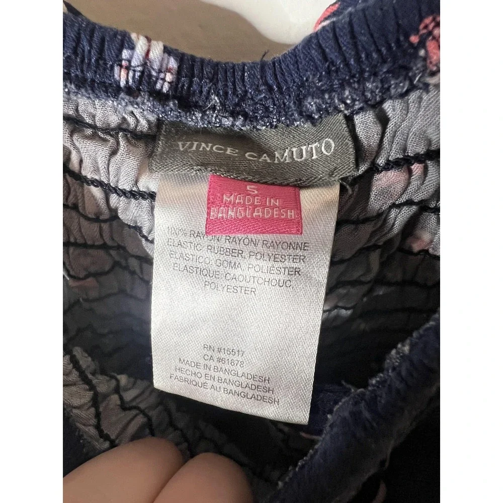 Vince‎ Camuto Jumpsuit Girls 5 Navy Blue Ruffle Strap Smocked Butterfly Print